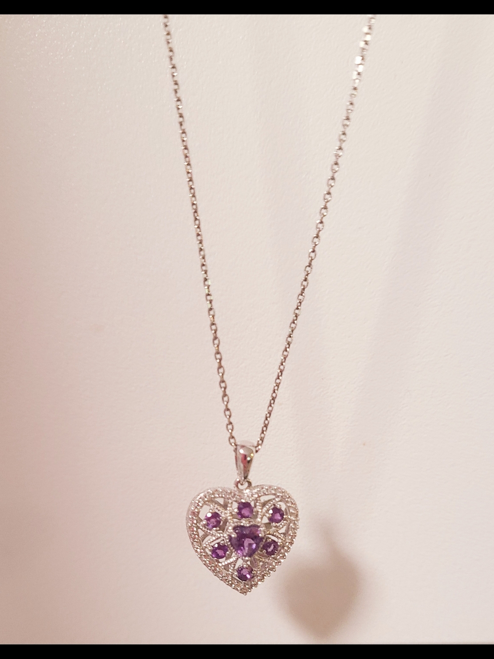 SS Heart Pendant Necklace with Lab Grown Amethyst Gemstones - Women Jewelry